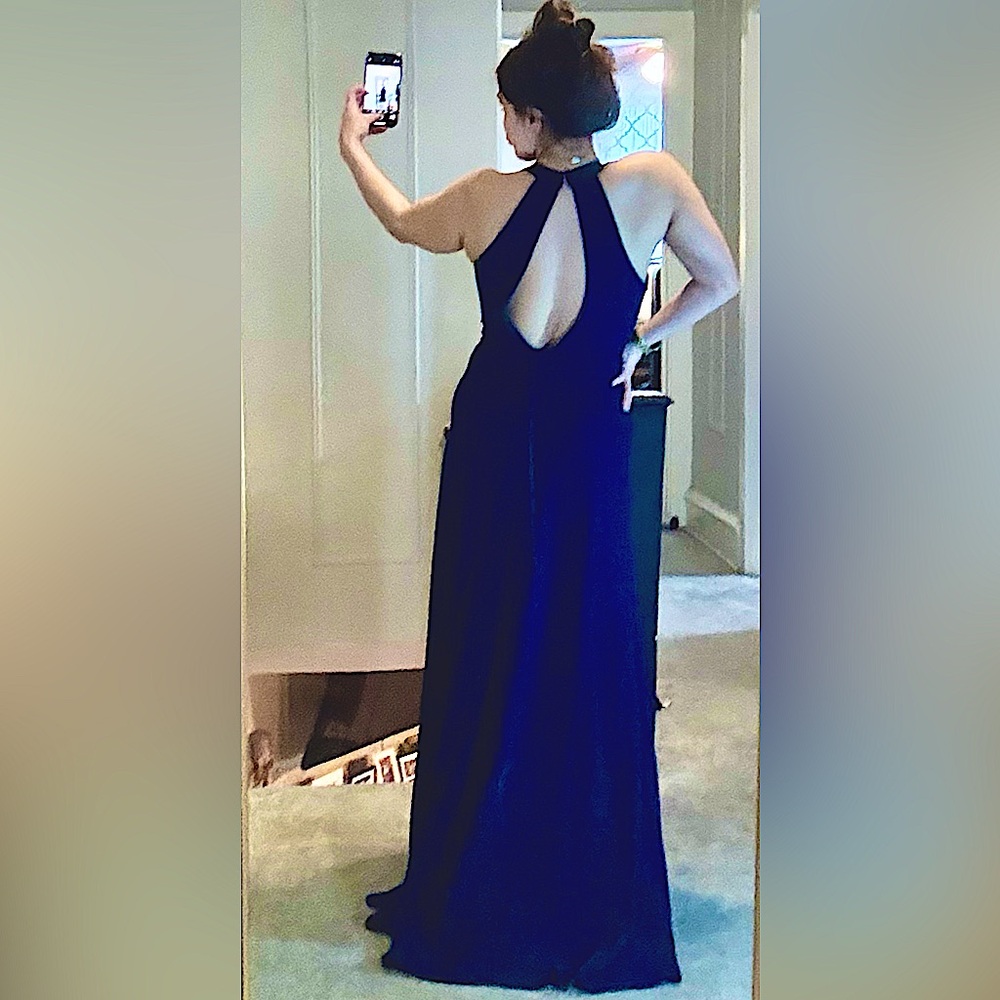 Jenny Yoo Margot bridesmaid dress V Neck A Line, Slit, Keyhole Back Navy size 2 - Picture 6 of 16